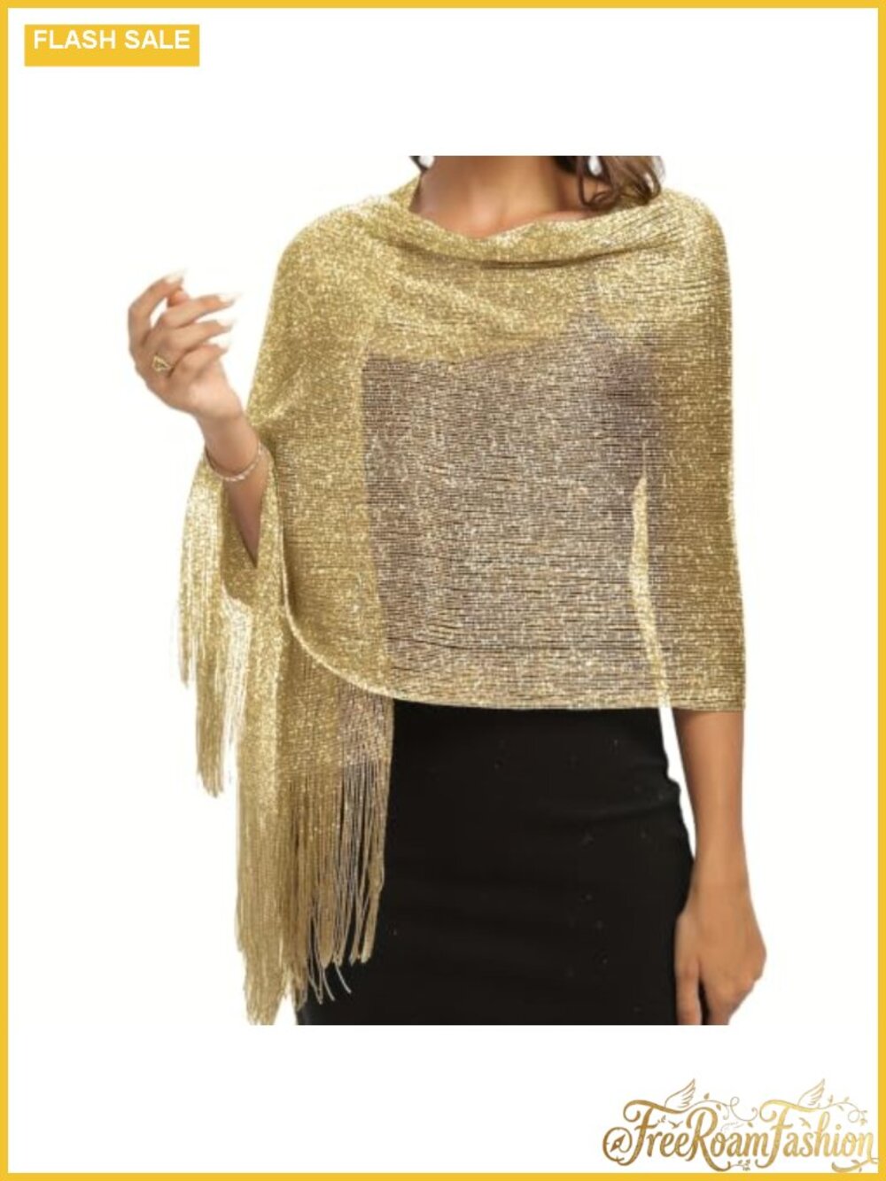 Golden Fringe Shawl Tassel Wrap Elegant Evening Beach Accessory